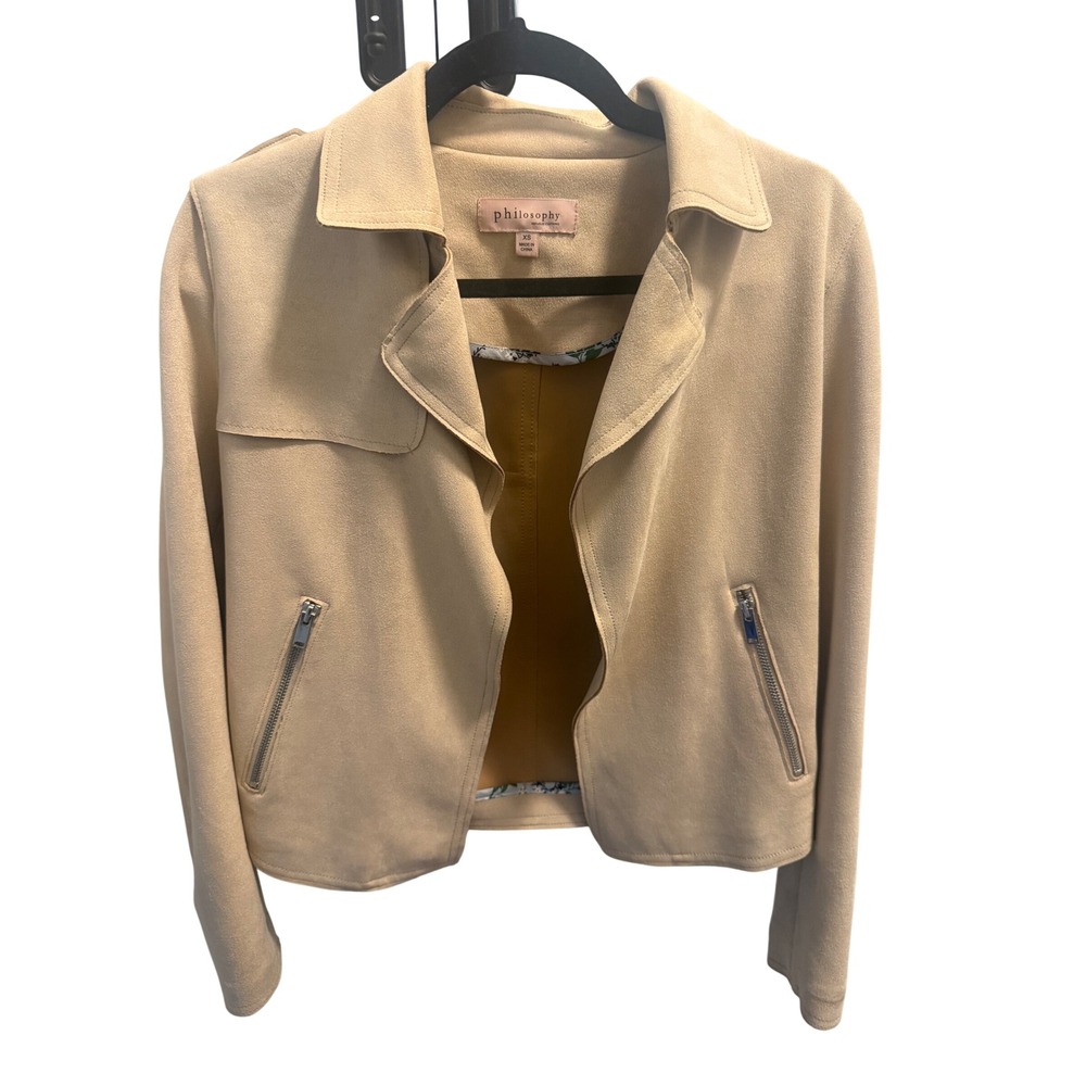 Philosophy XS Lightweight Faux Leather Moto Jacket - Cream Open Front | EXC